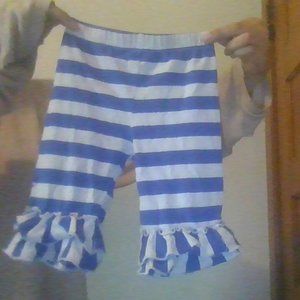Blue and white striped baby bell bottom pants.